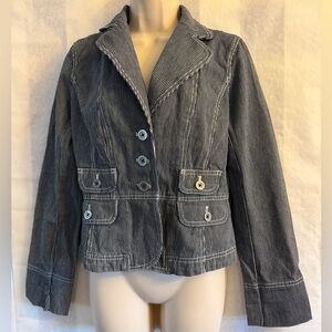 LOFT Navy Striped denim Blazer Jacket with pockets Sz-4. DD15